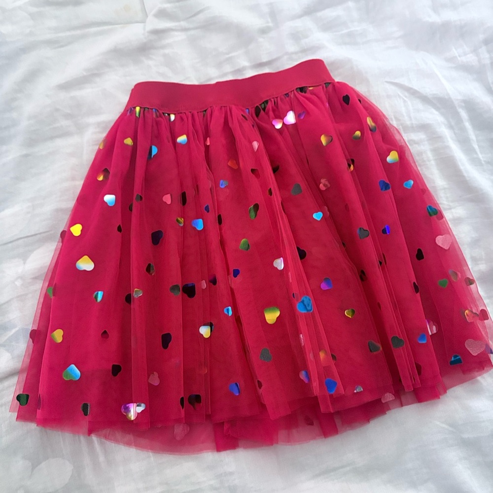 Vibrant Pink Heart-Patterned Tulle Skirt